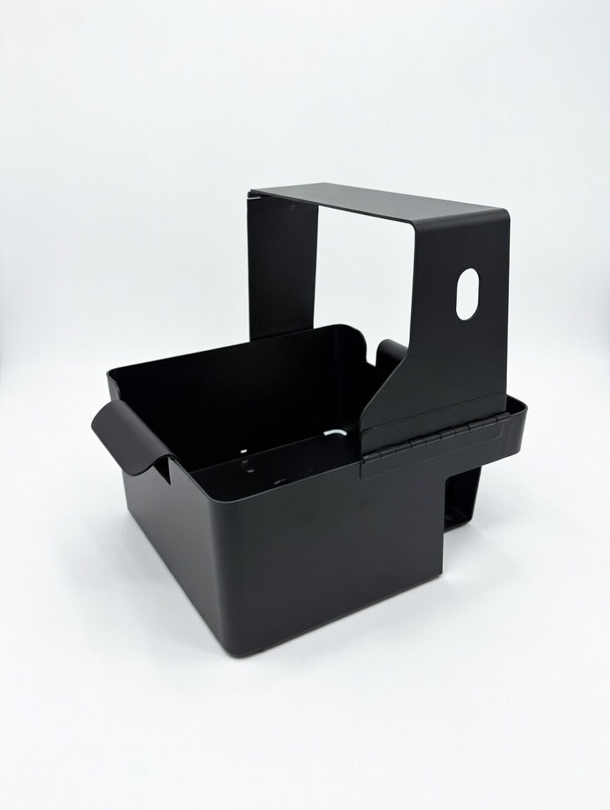 Empty Metal security case for MedaCube viewed from the left. 